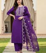 women ethnic motifs embroidered regular thread work kurta with trousers & with dupatta