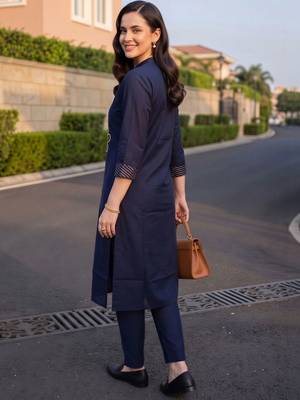 women ethnic motifs embroidered regular thread work cotton kurta with trousers 3