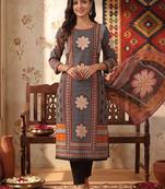 women ethnic motifs printed regular cotton kurta with trousers & with dupatta