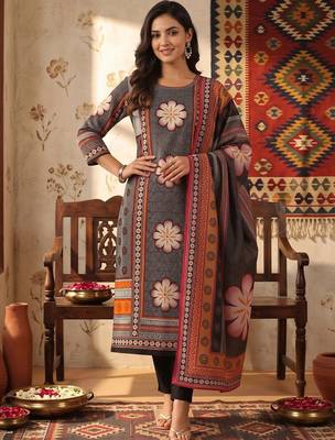 women ethnic motifs printed regular cotton kurta with trousers & with dupatta 2