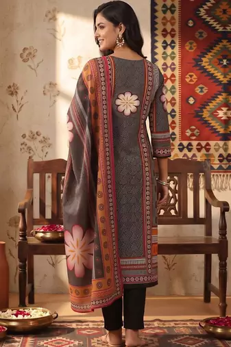 women ethnic motifs printed regular cotton kurta with trousers & with dupatta