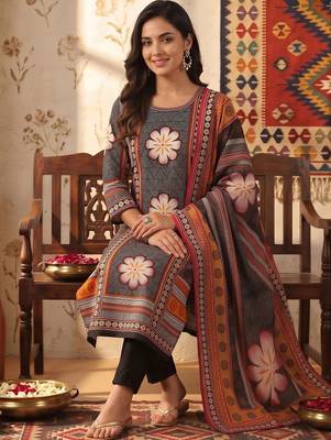 women ethnic motifs printed regular cotton kurta with trousers & with dupatta 5