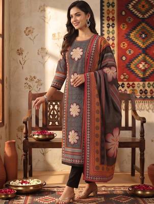 women ethnic motifs printed regular cotton kurta with trousers & with dupatta 6