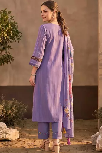 women ethnic motifs embroidered regular thread work cotton kurta with trousers & with dupatta