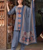 women ethnic motifs printed regular cotton kurta with patiala & with dupatta