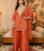 women ethnic motifs embroidered regular gotta patti kurta with palazzos & with dupatta