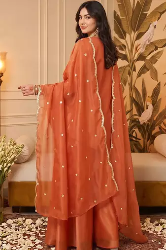 women ethnic motifs embroidered regular gotta patti kurta with palazzos & with dupatta