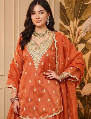 women ethnic motifs embroidered regular gotta patti kurta with palazzos & with dupatta 6