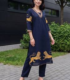 women ethnic motifs printed regular kurta with trousers