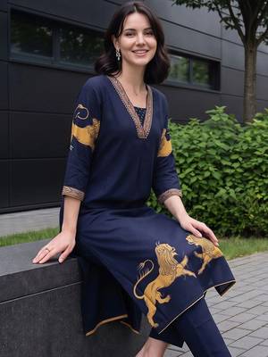 women ethnic motifs printed regular kurta with trousers 6