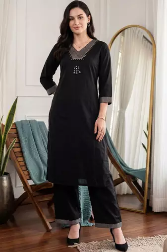 women ethnic motifs regular gotta patti kurta with trousers