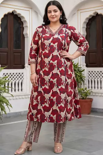 women floral printed regular cotton kurta with trousers