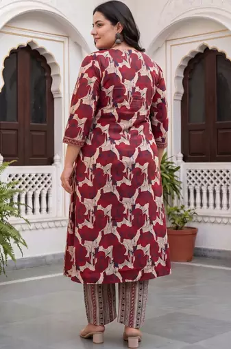 women floral printed regular cotton kurta with trousers