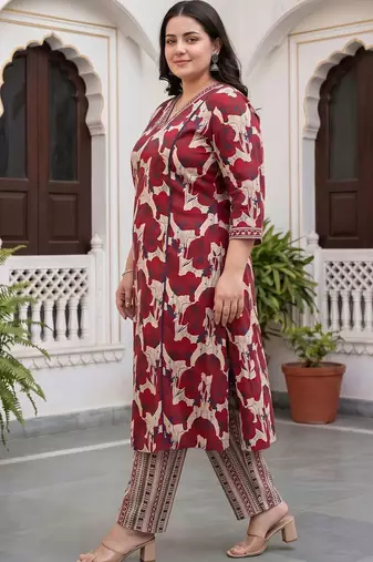 women floral printed regular cotton kurta with trousers