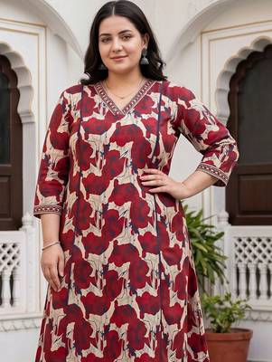 women floral printed regular cotton kurta with trousers 6