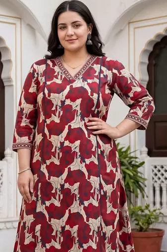 women floral printed regular cotton kurta with trousers