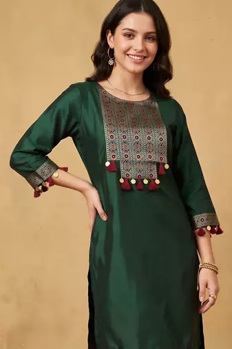 women ethnic motifs embroidered regular thread work liva kurta with trousers