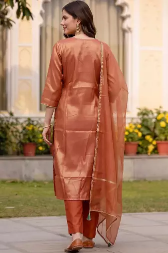 women ethnic motifs embroidered regular thread work kurta with trousers & with dupatta