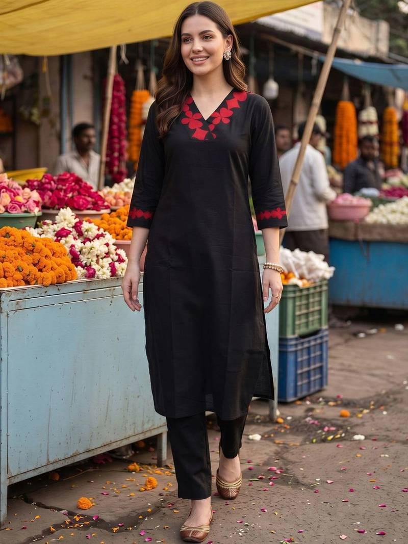 women floral embroidered regular thread work kurta with trousers