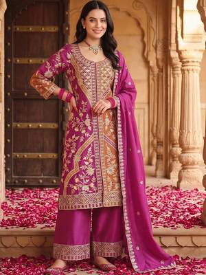 women ethnic motifs embroidered regular kurta with palazzos & with dupatta 1