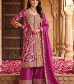 women ethnic motifs embroidered regular kurta with palazzos & with dupatta