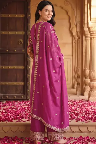 women ethnic motifs embroidered regular kurta with palazzos & with dupatta