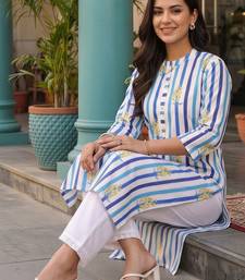 women printed regular cotton kurta with trousers