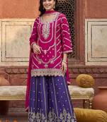 women ethnic motifs embroidered regular kurta with sharara & with dupatta