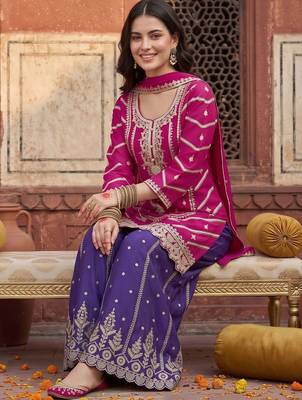 women ethnic motifs embroidered regular kurta with sharara & with dupatta 2