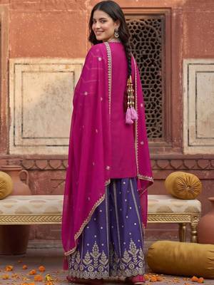 women ethnic motifs embroidered regular kurta with sharara & with dupatta 3