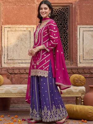 women ethnic motifs embroidered regular kurta with sharara & with dupatta 4
