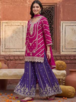 women ethnic motifs embroidered regular kurta with sharara & with dupatta 5