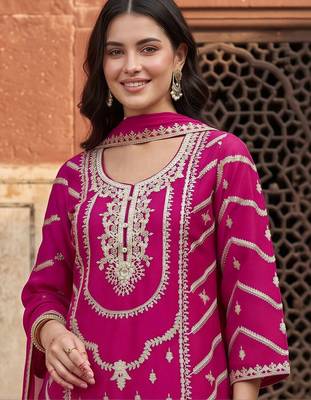 women ethnic motifs embroidered regular kurta with sharara & with dupatta 6