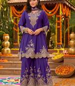 women ethnic motifs embroidered regular thread work kurta with palazzos & with dupatta
