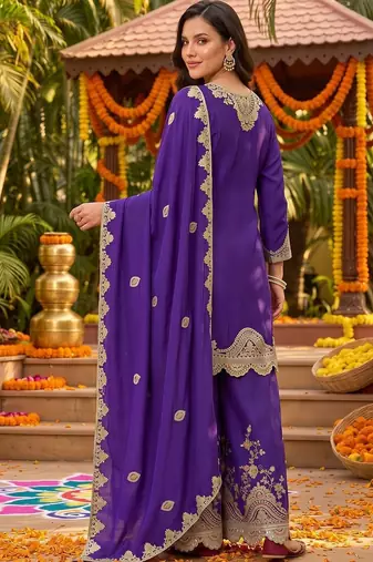 women ethnic motifs embroidered regular thread work kurta with palazzos & with dupatta