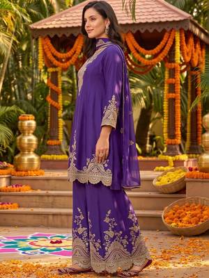 women ethnic motifs embroidered regular thread work kurta with palazzos & with dupatta 4