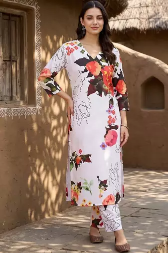 women floral printed regular kurta with trousers