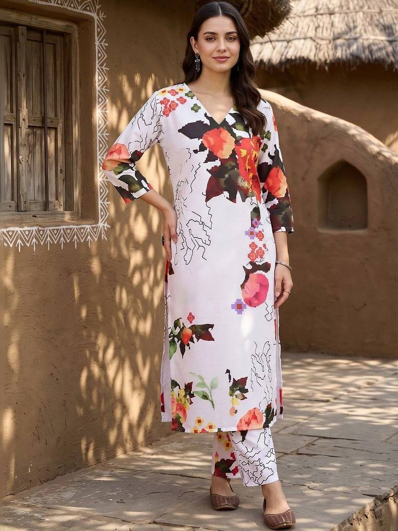 women floral printed regular kurta with trousers