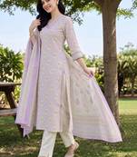 women printed regular cotton kurta with trousers & with dupatta