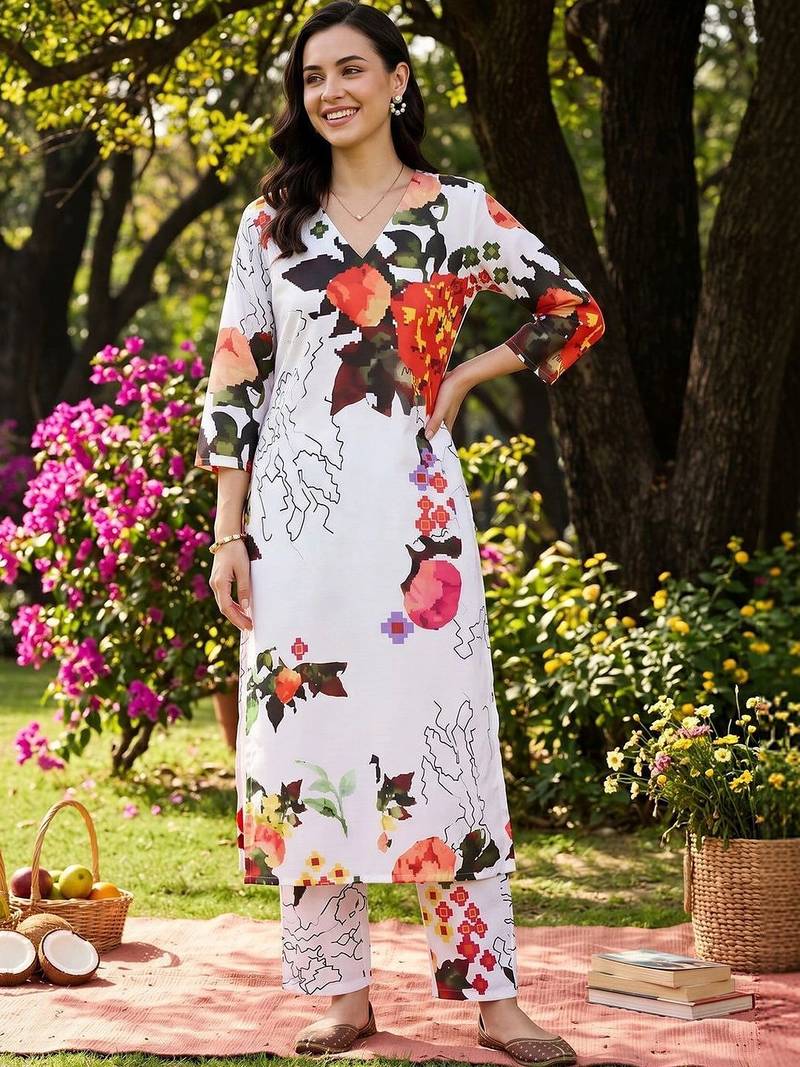 women floral printed regular kurta with trousers