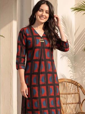 women printed regular kurta with trousers 2