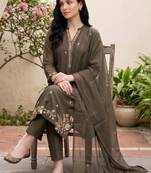women ethnic motifs embroidered regular thread work cotton kurta with trousers & with dupatta