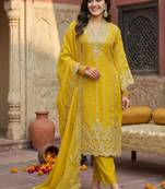 women ethnic motifs embroidered regular thread work kurta with trousers & with dupatta