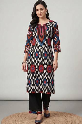 women printed regular cotton kurta with palazzos
