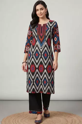 women printed regular cotton kurta with palazzos