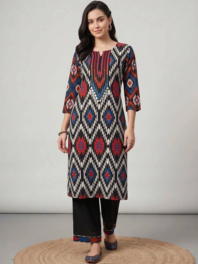 women printed regular cotton kurta with palazzos