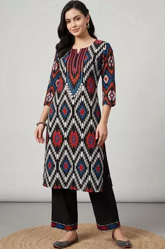 women printed regular cotton kurta with palazzos