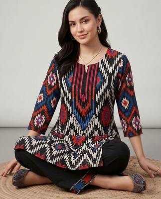 women printed regular cotton kurta with palazzos 5