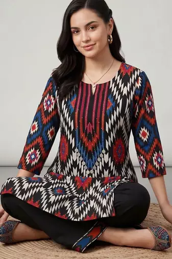 women printed regular cotton kurta with palazzos