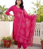 women ethnic motifs printed regular cotton kurta with trousers & with dupatta